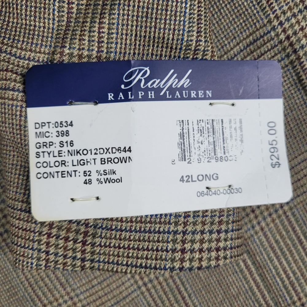 Ralph Ralph Lauren Suit Jacket Blazer 42LONG Brown Silk Wool Dillard's NWT - Picture 2 of 11